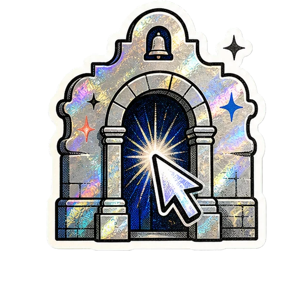 Holographic San Antonio mission arch search sticker